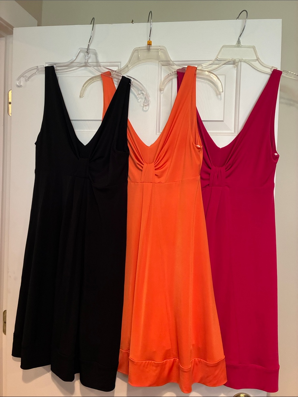 Women’s V-Neck Mini Dress in Black, Orange, and Fuchsia S !